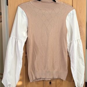 Belldini Beige Sweater with White Details